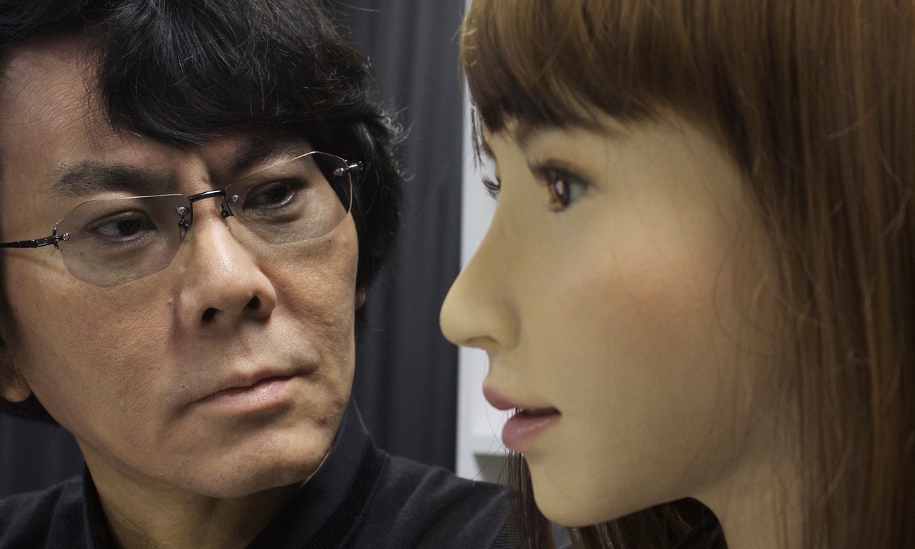 Hiroshi Ishaguro with Erica, his latest humanoid robot