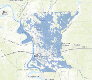 Blue indicates the flooded areas